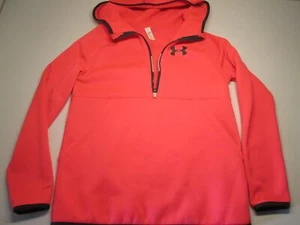 Under Armour Youth Unisex Size L Hoodie Coral 1/2 Zip Long Sleeve Pockets Logo - Picture 1 of 7