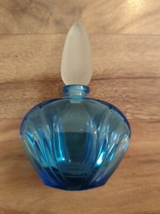 VTG 1985 Avon WATER LILY Art Glass Perfume Bottle Blue & Frosted 4.5" - Picture 1 of 4