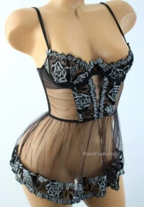 Victoria's Secret Diseñador Colección $398 Malla Transparente Babydoll Camisón Encaje 34B - Imagen 1 de 4