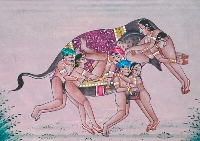 INDIAN EROTIC ZOOMORPHIC KAMA SUTRA GOUACHE PAINTING OF AN ELEPHANT - image 1 of 4