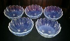 Vintage Blue Opalescent 3 Footed Berry Bowl Set Scalloped Ruffled Edge Beautiful