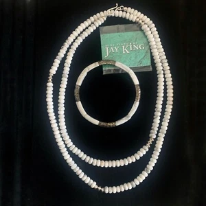 Juego de pulsera collar con cuentas de magnesita gris blanco plata esterlina Jay King 36" - Imagen 1 de 9
