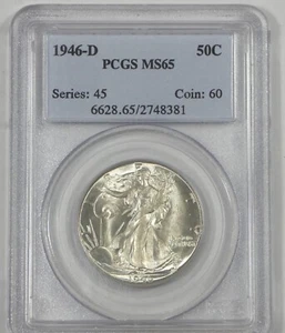 Medio dólar Walking Liberty 1946-D certificado graduación profesional MS 65 plata 50c - Imagen 1 de 4