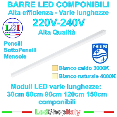 Barra LED 220V profilo Plafoniera COMPONIBILE mensole pensili cucina salotto - Immagine 1 di 4