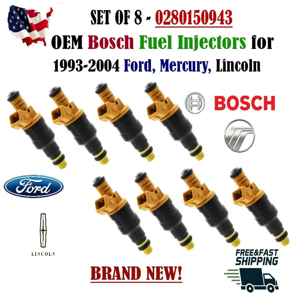 Inyectores de combustible Bosch OEM x8 4 orificios 24 lb IVgen nuevos mejorados para Ford Mercury 93-04 Foto 1 de 4