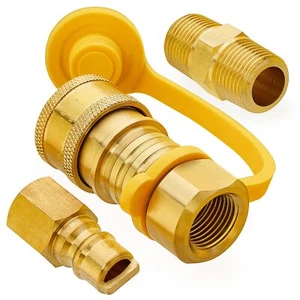 3/8 Inch Natural Gas Quick Connect Fittings,100% Solid Brass LP Gas Propane Hose - Picture 1 of 5