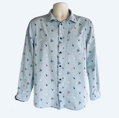 H&M Divided Shirt Mens Size M Button Up Light Blue Chambray OH DEER  100% Cotton - Image 1 of 4