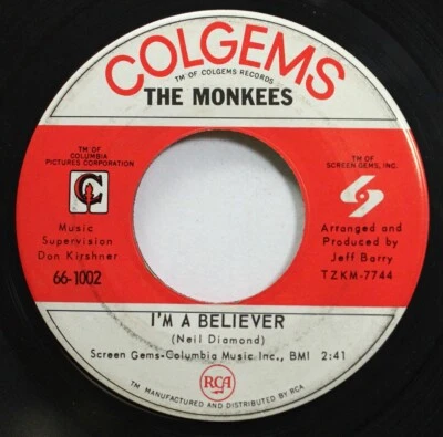 Rock 45 The Monkees - I'M A Believer / (i'm Not Your) Steppin' Stone On Colgems - Image 1 of 2