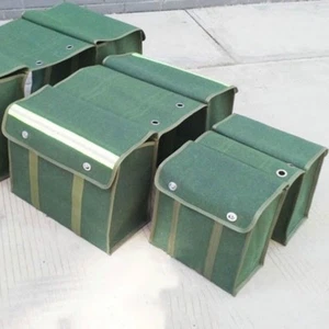 1980s Army Canvas Double Pannier Bag Green Bike Rear Seat Retro Military Classic - Picture 1 of 13