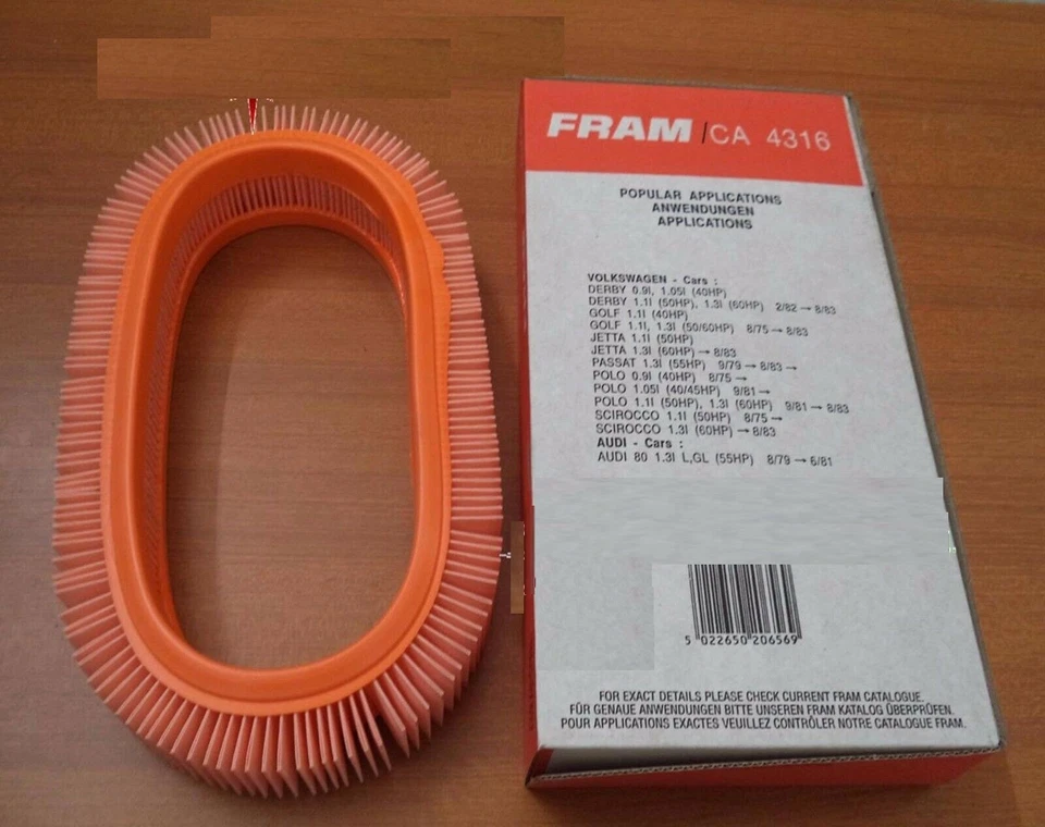 FILTRO ARIA FRAM CA 4316 PER VOLKSWAGEN-POLO-PASSAT-GOLF-DERBY-SCIROCCO-AUDI80 - Изображение 1 из 1