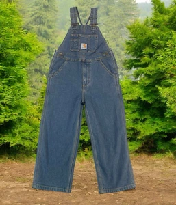 Carhartt Master Cloth Sanforized Denim Overalls Youth Size 5 Blue Jeans Farm EUC - Picture 1 of 16