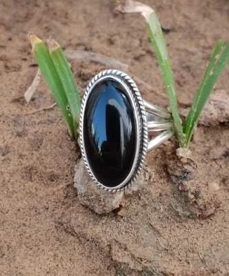 Adorabile Onice Nera Gemma 925 Argento Sterling Mano Anello Tutte le Misure Q-3 - Immagine 1 di 3