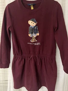 Ralph Lauren RedSweatshirt Polo Bear Fleece Dress Girls Size XL 16. S - Picture 1 of 10