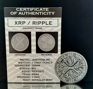 2024 XRP / Ripple - 1 oz 0.999 Silver BU Mintage 1000 Crypto Intaglio Mint w/COA - Picture 1 of 10