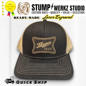 Custom Hat Trucker Baseball Cap Leather Patch Funny Mama Tried Beer Logo - Picture 1 of 10