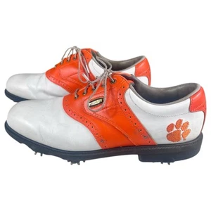 Scarpe da golf uomo FootJoy Dryjoys Myjoys Clemson Tigers bianco arancione taglia 9,5 W - Foto 1 di 9