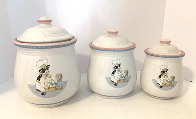 NEWCOR Kitchen Kow aka Cow Chef 3pc Canisters 1994 China 1qt 1.5qt 2qt - Image 1 of 4