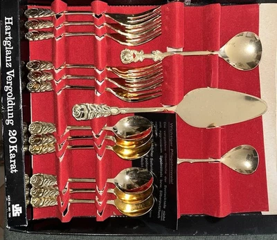 15 tlg Kuchengabel Kaffeelöffel Tortenheber Zuckerlöffel Gold Hildesheimer Rosen - Bild 1 von 4