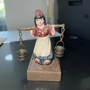 Vintage Gusseisen Holländisches Mädchen Figur Holland. Wassereimer Deutschland Schweiz - Bild 1 von 11