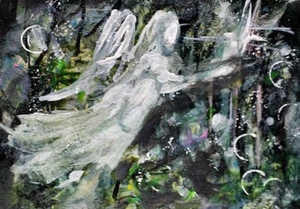 Quadro ORIGINALE ACEO ANGELO & SFERE Spirituale Luce Celeste Universo ATC ART - Foto 1 di 1