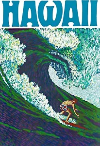Póster de viaje de surfista hawaiano estampado - Imagen 1 de 1