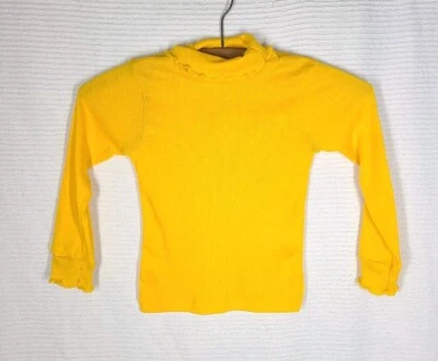 Vtg 60s Cotton Rib Knit Shirt Doe Spun Yellow Ruffle Edge Top Women’s Xxs Xs - Image 1 of 4