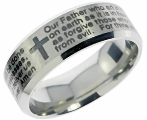 Lords Prayer mens ladies 8mm Ring 316 stainless steel size 9 T82 - Picture 1 of 5