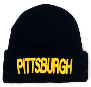 PITTSBURGH City Cap Embroidered Cuff Beanie Winter Hat Cuffed Black New - Picture 1 of 2