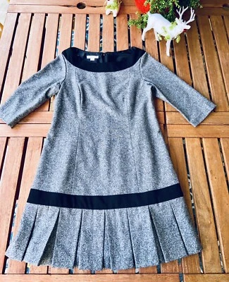 PENDLETON Gray Speckled Silk Wool Pleated Hem 3/4 Sleeve Shift Dress Women 14 P - Image 1 of 4