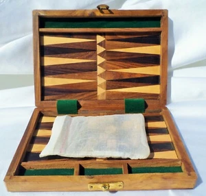 Vintage Mini Handmade Inlaid Backgammon Mini Travel Set Mini Board Game 7x5x1 - Picture 1 of 5
