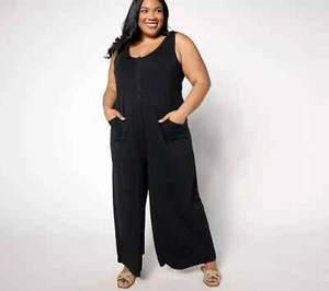 AnyBody Lounge Cozy Knit Sleeveless Jumpsuit-Black-Petite Medium-NEW-A641405 - Picture 1 of 2
