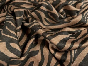 French Terry Loopback Sweatshirt Jersey Fabric, Per Metre - Zebra Print - Brown - Picture 1 of 3