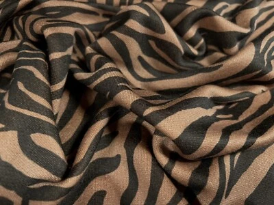 French Terry Loopback Sweatshirt Jersey Fabric, Per Metre - Zebra Print - Brown - Image 1 of 3