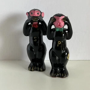 Vintage Speak No Evil and See No Evil Monkey Redware Salt and Pepper Shakers Set - Picture 1 of 12