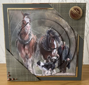 Handmade 7"x7" Shire Horses & Gentleman Farmer Super Step Dad Themed Card - Picture 1 of 4