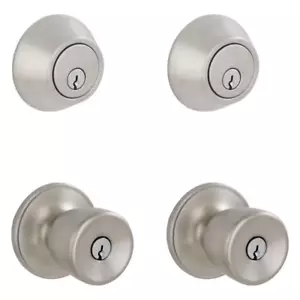 Catenaccio monocilindrico in acciaio inox satinato Brill e pomello porta ingresso con chiave - Foto 1 di 1
