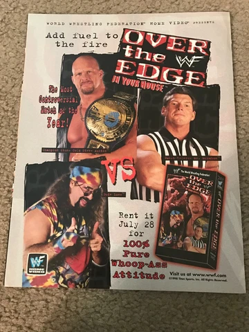 1998 WWF OVER THE EDGE VHS Poster Print Ad STONE COLD STEVE AUSTIN DUDE LOVE Cover