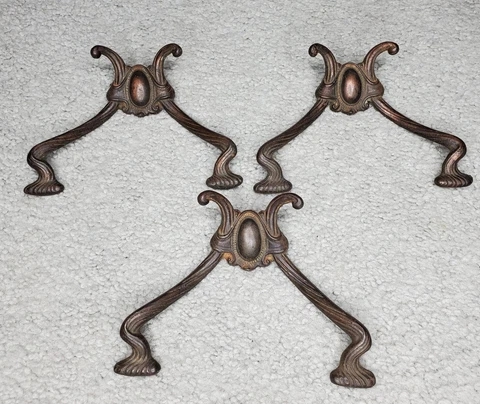 Antique Hall Seat / Tree Cast Copper Double Hooks Lot of 3 Cover