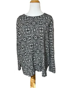 J.JILL Black White Print Lightweight Sweater Pullover Size XL - Picture 1 of 13