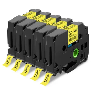 5 Pack Label Tape TZe-611 TZ-611 Yellow 6mm Compatible Brother P-Touch E100 P700 - Picture 1 of 11