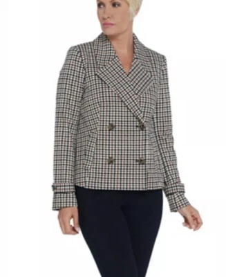 Dennis Basso Printed Luxe Crepe Double Breasted Jacket - Taupe/Black Regular 4 - Image 1 of 4