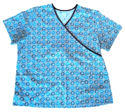 SB Scrubs Teal Brown Geometric Scrub Top, V-Neck, Tie Back, Never Worn, Size 2X - Image 1 of 4