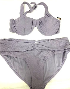 Time & Tru Textured Swim Underwire Halter Top & Bikini Bottoms Choose Plus Size - Picture 1 of 9