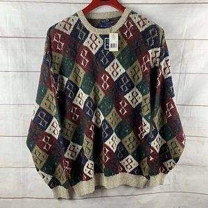 Siegfried sweater Pullover Cotton Geometric Classic Perruzo XL Aztec Vintage - Picture 1 of 21