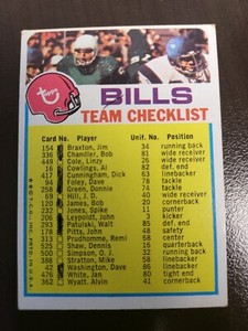 1973 Topps Bills Team Checklist 