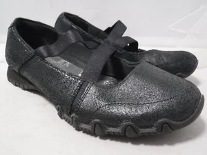 SKECHERS WOMENS BIKERS FIESTA MARY JANE BLACK LEATHER STRAPPY SLIP ON SNEAKERS - Picture 1 of 14