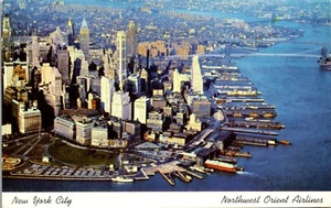 Vintage Postcard Northwest Orient Airlines Card Aerial New York Beautiful! - Picture 1 of 4