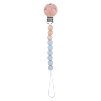 Baby Silicone Dummy Clip with wooden beads Soother Pacifier Chain Strap Holder - Image 1 of 4