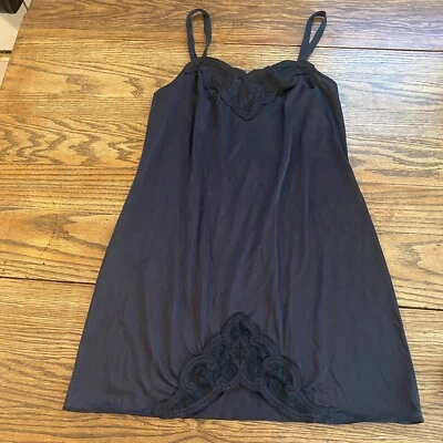 Shadowline Slip 连衣裙黑色蕾丝装饰性感美国制造复古尺寸 34 C — 第 1/4 张图片