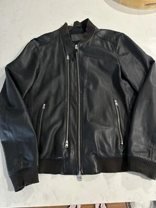 ALLSAINTS Leather Jacket Size Med Black Mens Moto Biker Zips Bomber Slim Fit - Picture 1 of 10